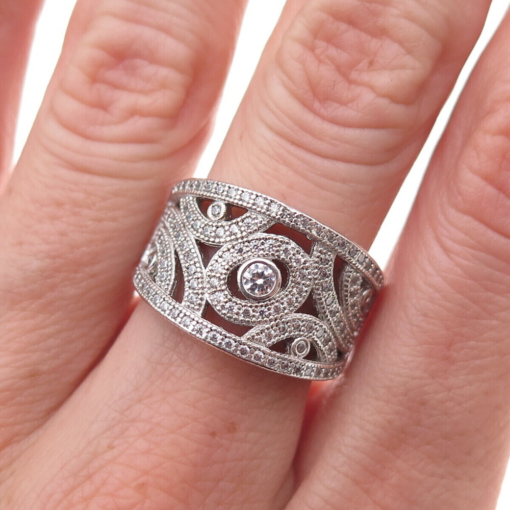 925 Sterling Silver Round-Cut C Z Sparkle Ring Size 7.25